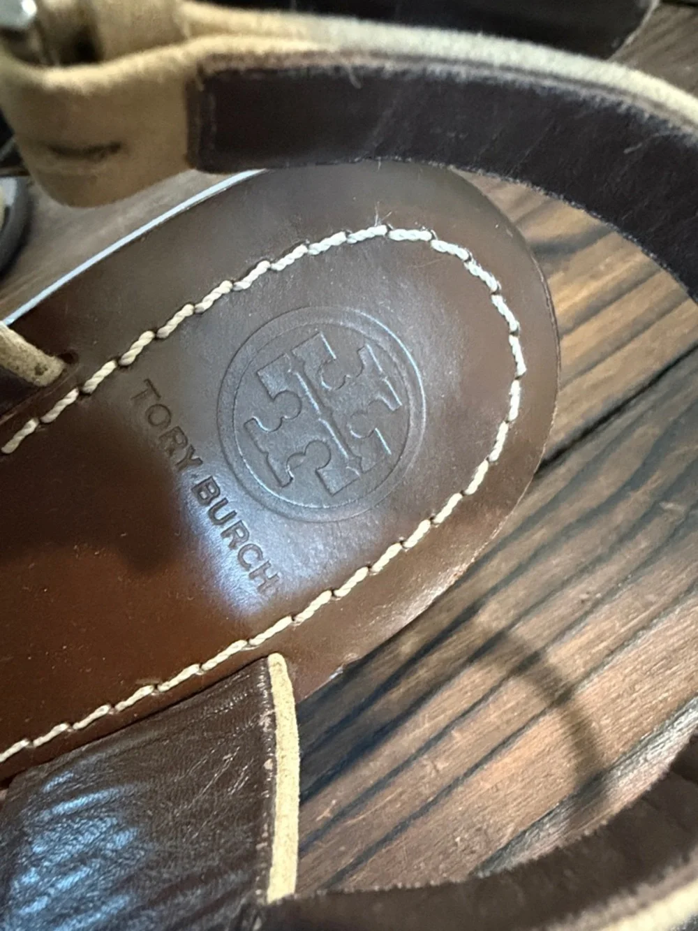 Tory Burch Thames Tan Sueded Leather Block Heel Sandals